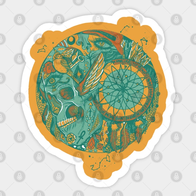 Mountain Green Skull and Dreamcatcher Circle Sticker by kenallouis